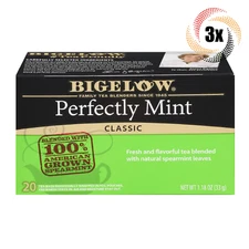 3x Boxes Bigelow Perfectly Mint Classic Tea | 20 Pouches Per Box | 1.18oz
