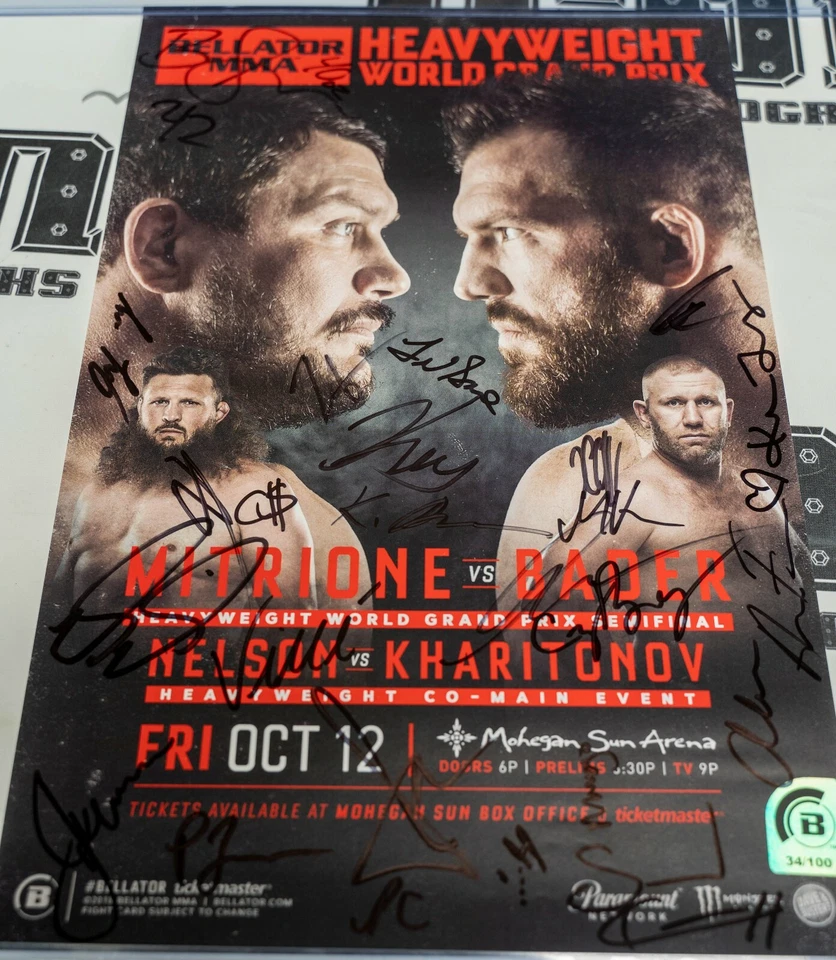 Póster Bellator 207 26x firmado 11x17 Ryan Bader Matt Mitrione Sergei Kharitonov Foto 3 de 4
