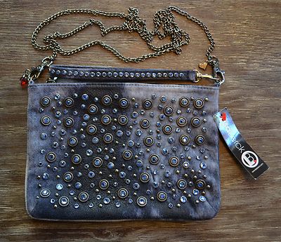 Lisa Berck Charity Evening Purse Blue Suede Leather & Swarovski crystals