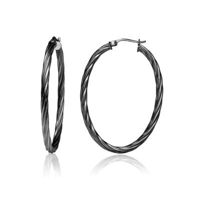 Ovale 3 mm Twist Creolen in schwarz vergoldet Sterlingsilber, 30 mm