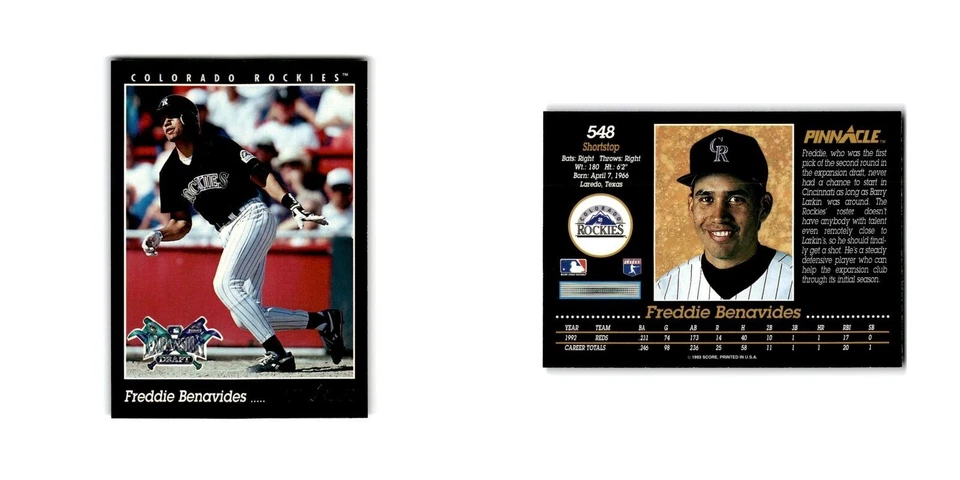 Freddie Benavides 1993 Pinnacle #548 Colorado Rockies Baseball Card NM - Image 3 of 3