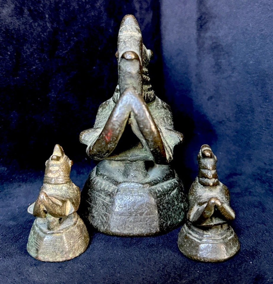 Antigo c. 1820 birmanês mianmar conjunto de 3 pesos de ópio de frango pátina natural - Imagem 4 de 4