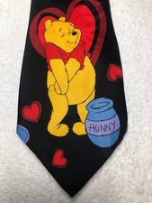 DISNEY POOH MENS TIE BLACK WITH BLUE RED AND POOH 4 X 59 NWOT