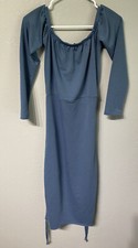 Pretty Little Thing Bodycon Dress Size 8 Blue Ruched Side Tie NEW With Tags A8