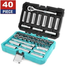 DURATECH 3/8"Drive Socket Set SAE And Metric Socket Ratchet Handle Extension Bar