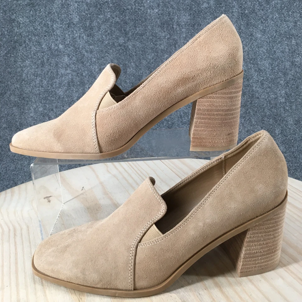 Joie Zapatos Mujer 9 M Wevenly Mar1 Bomba Mocasines Sin Cordones Beige Gamuza Tacones Bloque Foto 2 de 4