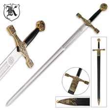 Legends In Steel Excalibur Deluxe Sword Gold Finish with Scabbard | 45" Overall