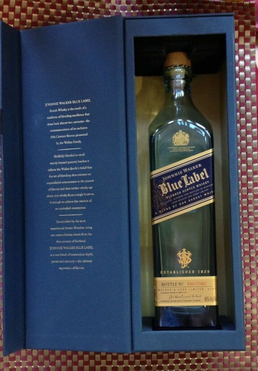 Johnnie Walker Blue Label Blended Scotch Whiskey Box & Empty Johnnie Walker Blue Label Blended Scotch Whiskey Box & Empty