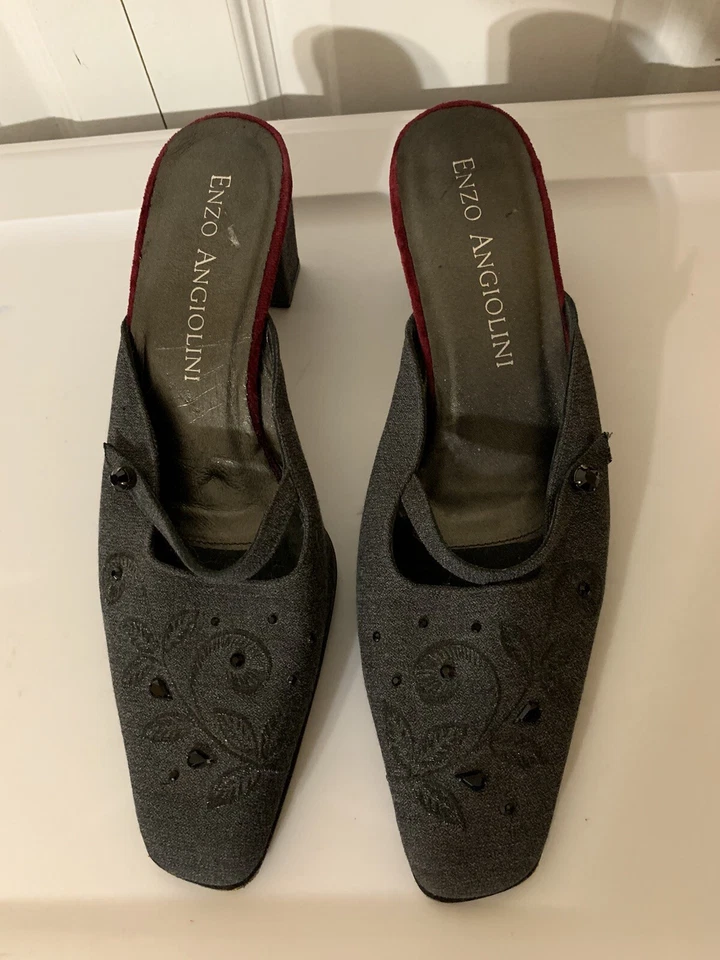 Zapato Mocasín ENZO ANGIOLINI Mujer Talla 9M Cuero Negro Tacón Gatito Bomba Foto 4 de 4