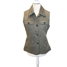 Woolrich Woolen Mills Women  s Flannel Lined Canvas Hiking Field Vest Khaki Sz S
