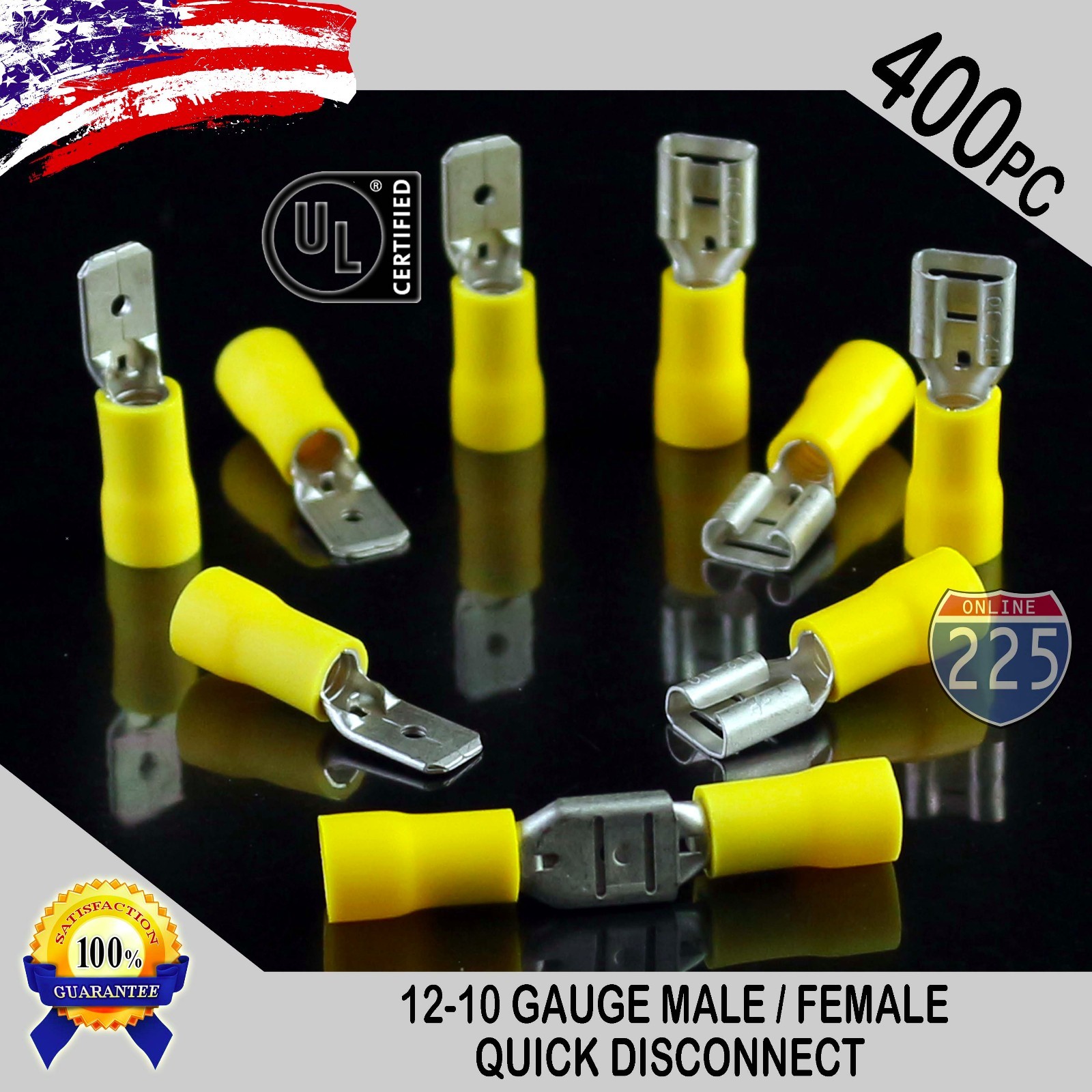 400 Pack 12-10 Gauge Male & Female Quick Disconnect Yellow Vinyl .250 Connectors