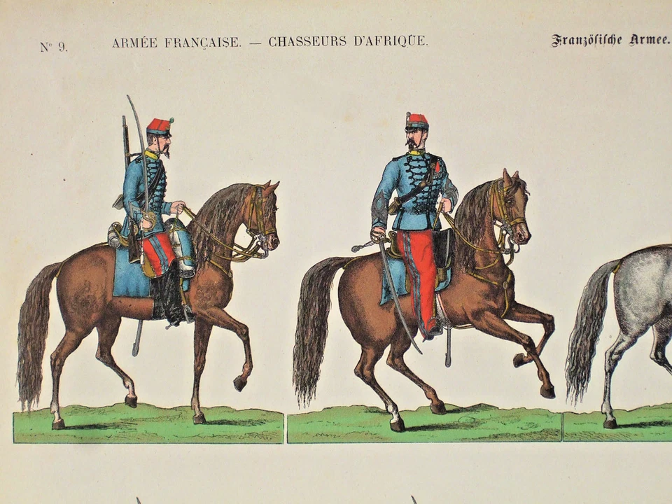 GRANDE PLANCHE, style Epinal,litho, n°9 Armée Française, chasseurs d'Afrique - Photo 3/4