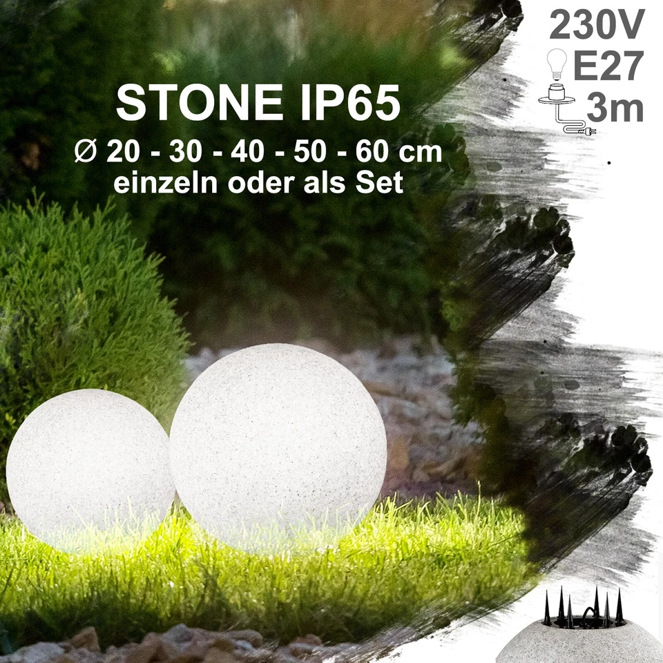 LED Leuchtkugel Gartenleuchte Kugelleuchte 230V innen außen IP65 Granit Optik - Bild 4 von 4