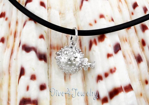 Sterling Silver Little 3D Puffer Fish Charm Pendant Necklace Cute Sea Animal AUS - Picture 9 of 10