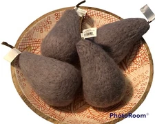 Lot of 4 Artisan-Crafted Felted Wool Fruit Gray Pear 3.25" New Bowl Filler Decor