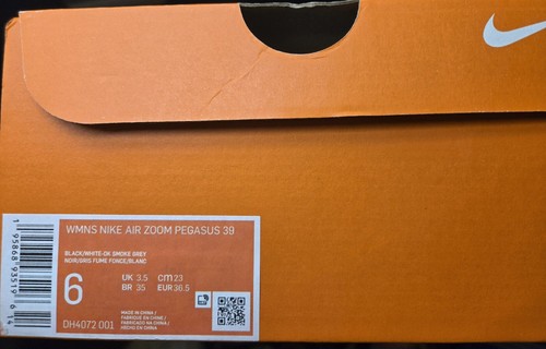 NIB Nike Air Zoom Pegasus 39 Black Running Shoes Sneakers DH4072-001 Womens Sz 6 - Picture 4 of 6