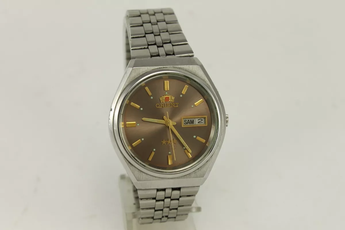 Excellent ORIENT Crystal 46943 Automatic 21 J Japan Watch Brown Dial 1970 s