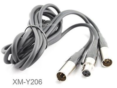 6ft Mini XLR Female Plug to Mini XLR 2-Male Lapel Mic Y-Splitter Audio Cable