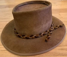 SKULLY by HENSCHEL HATS BROWN SUEDE COWHIDE LEATHER OUTBACKER Size L FREE SHIP!