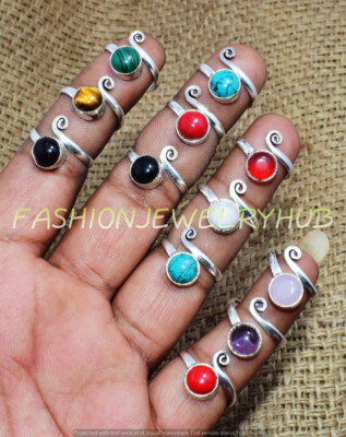 Tiger Eye & Mix Gemstone 10pcs Rings Lot 925 Silver Plated Jewelry