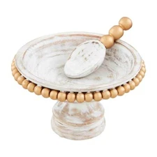 Mud Pie Home White Washed Wood with Gold Bead Candy Dish Serving Set