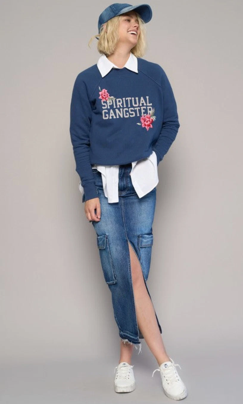 Women Utility Style Cargo Pockets Long Denim Skirt
