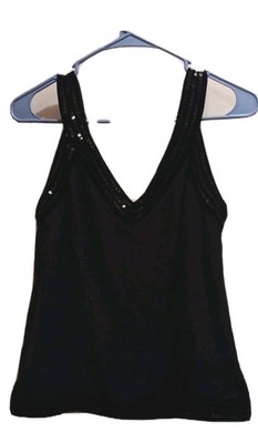 Ann Taylor Loft Black Sequin Tank Top Camisole Woman Sz 8 Chic Witchcore Gothic