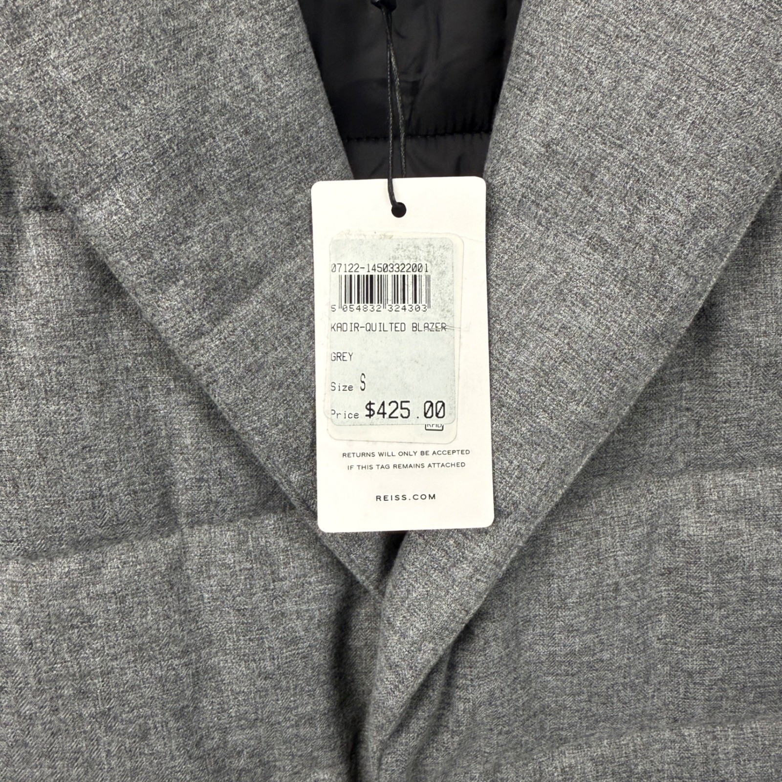 REISS Kadir Quilted Blazer Grey Puffer Coat Jacket Down Men Size S image 3