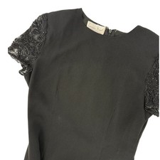 Laurence Kazar New York Vintage Black Beaded Lace Cocktail Dress 80's