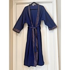 Vintage Berrette Mens Navy Blue Velour Paisley Trim Robe Made in USA One Size