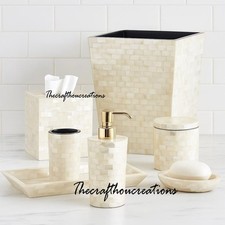 "White Mother of Pearl Bathroom Set  7-Piece Marble Bath Accessories  Luxury"