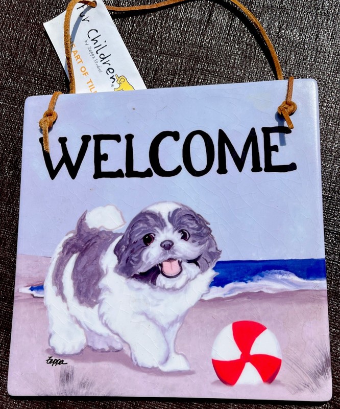 Zeppa Studios WELCOME plaque Shih Tzu- Puppy Cut, Hand painted New with tags