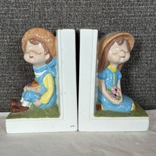 Vintage Ceramic Boy and Girl Bookends Mid Century Book Lover Decor Charming