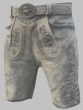 Męskie tradycyjne skórzane spodnie Oktoberfest skórzane spodnie antyczne szare spodnie z paskiem rozm. 54