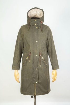 Barbour Kelmscott Parka Green Wax Cotton Women's Jacket Coat Size UK 10 US 6