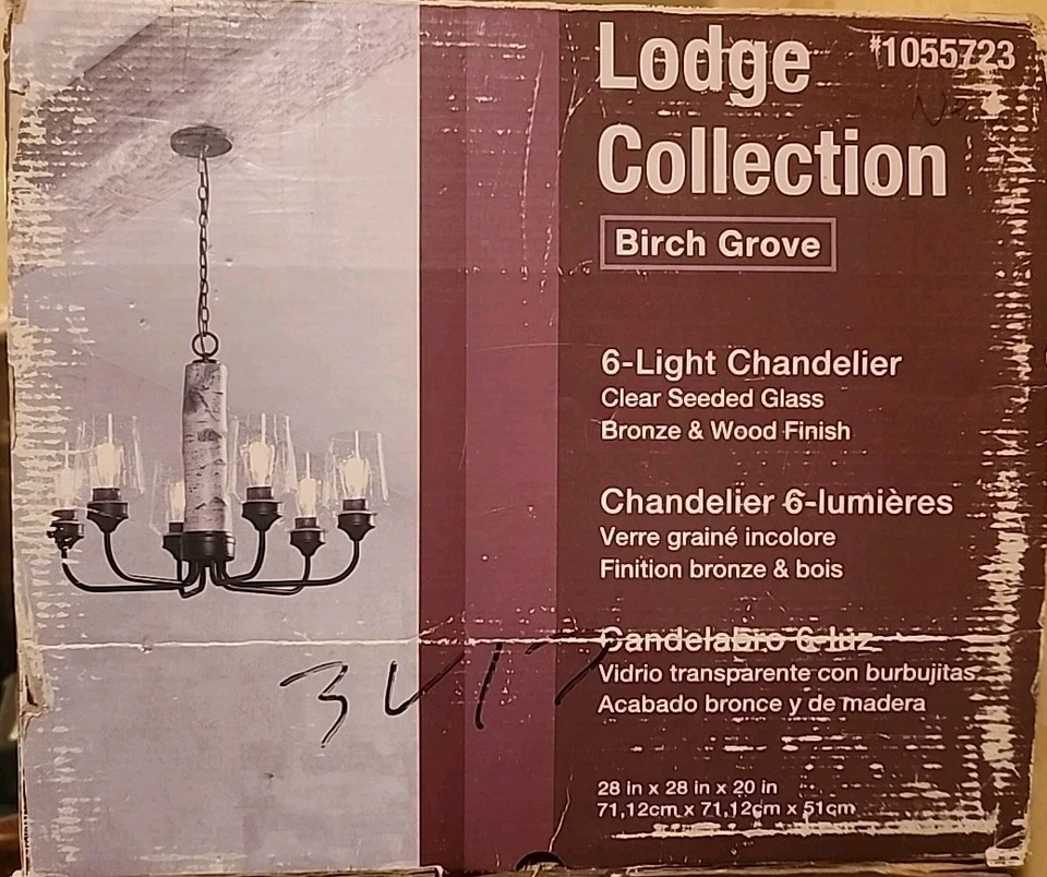 Lámpara de araña Lodge Birch Grove Aspen de bronce de 6 luces con vidrio transparente de semillas Foto 2 de 4