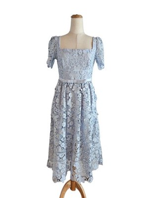 Self Portrait hellblau bestickt Blumen Spitze Midikleid US6 UK10