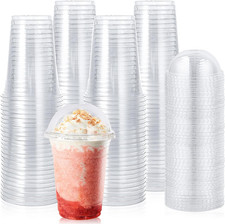 90 Sets 16 Oz Clear Plastic Cups with Dome Lids, 16 Oz Disposable Plastic Drinki