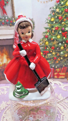 Vtg Lefton Napco ERA Christmas Shopper Girl W Snow Shovel Christmas Tree Base