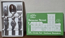 Sesame Street Gorham 1976 Stainless Steel 3-Piece Child's Silverware Set USA BOX