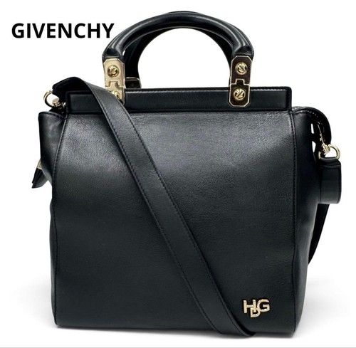 Givenchy HDG Calf Leather 2Way Handbag Black Vintage Authentic