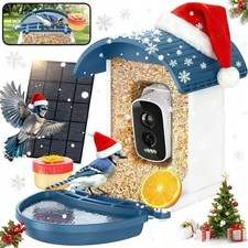 Smart Bird Feeder With Camera Solar Powered Solar Roof  Water Bowl