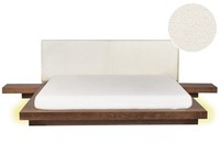 Led Bett Bouclé Holzoptik Braun Mit 2 Nachttischen Lattenrost 180X200 Cm Zen