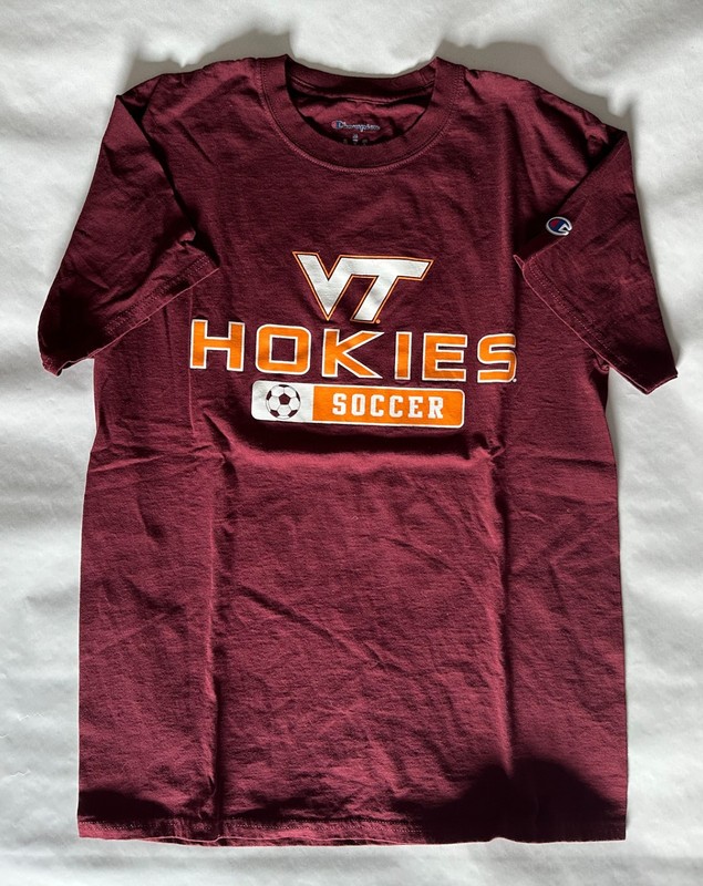 Virginia Tech Soccer T-shirt; Adult MED Unisex; Maroon, SS; Prev. Worn; Good