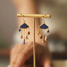 Blue Cloud Star And Moon Earrings  Hook Tassel Earrings