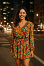 Baltic Born Women's Size XL Mini Dress Wesley Floral Spring Belted Chiffon