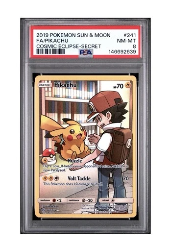 2019 Pokemon Sun & Moon Cosmic Eclipse 241/236 Full Art Pikachu PSA 8 NM