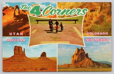 Postcard The 4 Corners Utah Colorado, Arizona, New Mexico Monument ~ unposted