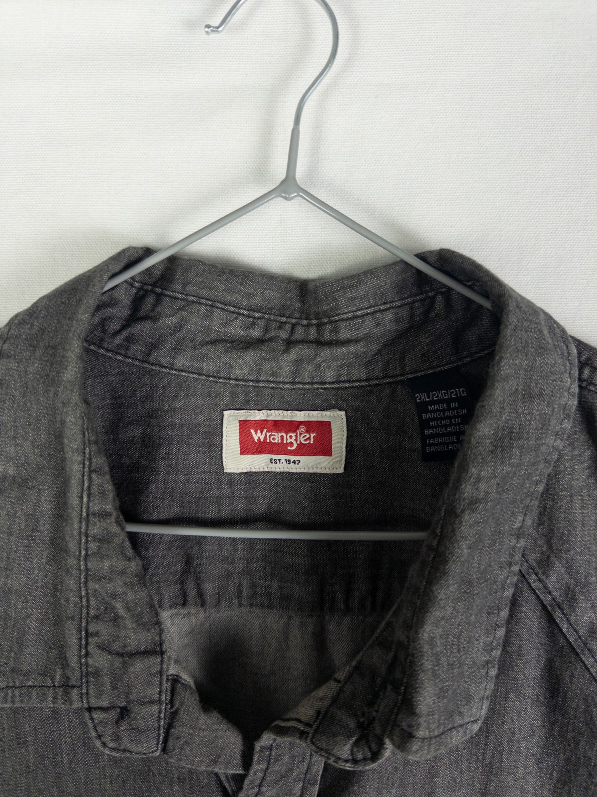 Wrangler Western Snap Button Chambray Shirt Mens 2XL Gray Denim Streetwear Count - second product detail image