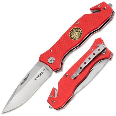 BÖKER MAGNUM Fire Brigade 42a Rettungsmesser Gurtschneider Glasbrecher G10 Rot